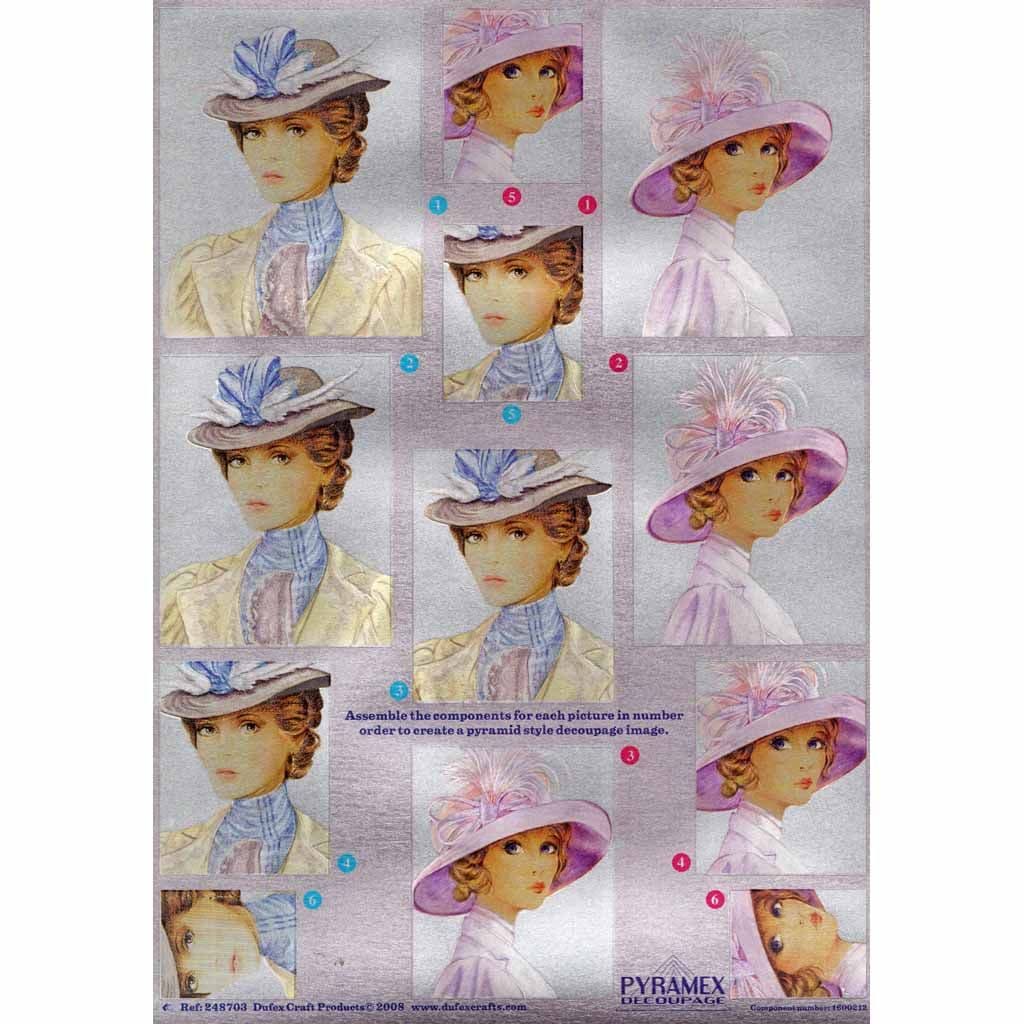 Elegant Ladies In Hats Pyramex Dufex 3d Decoupage Pyramid Sheet