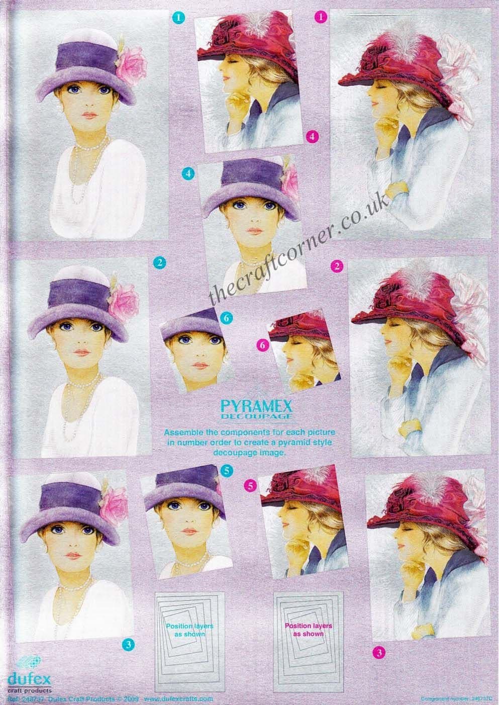 Elegant Ladies In Hats With A Flower & Feather Pyramex Dufex 3d Decoupage Pyramid Sheet