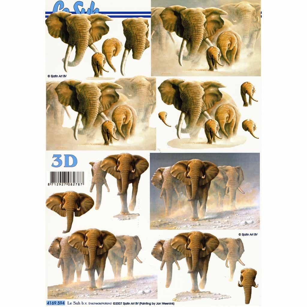 Elephants 3d Decoupage Paper Craft Sheet