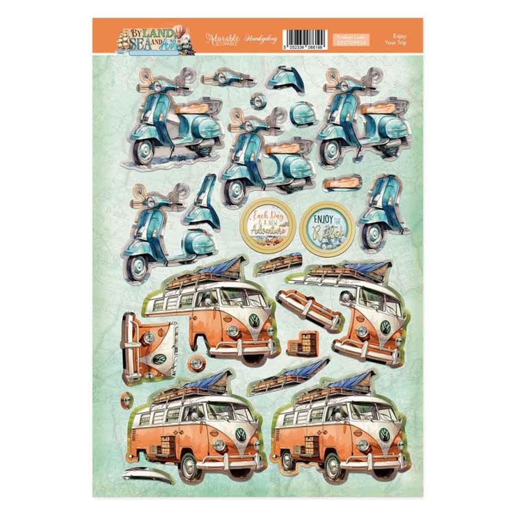 Enjoy Your Trip VW Camper Van & Vespa Scooter Die Cut 3d Decoupage Craft Sheet