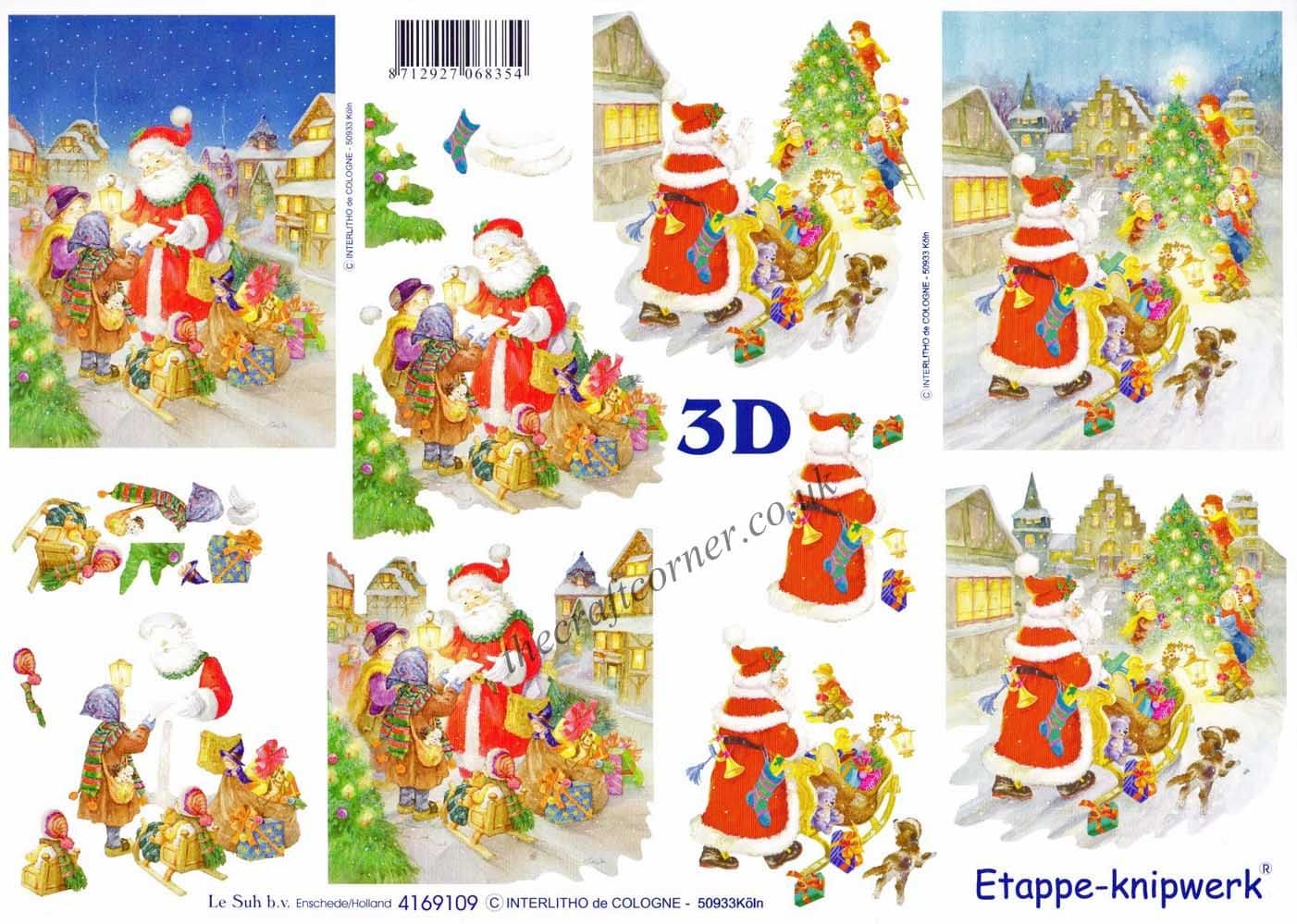 Father Christmas and Christmas Letters 3d Decoupage Sheet