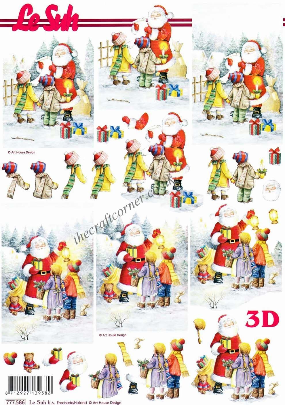 Father Christmas & Children  3d Decoupage Sheet