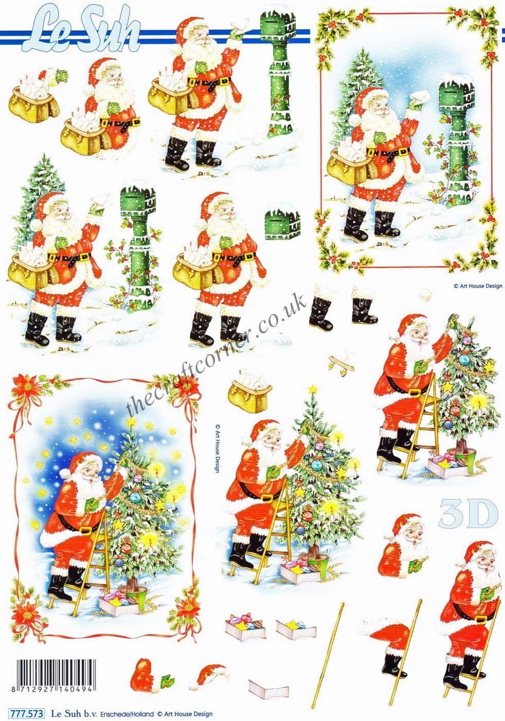 Father Christmas Decorating The Christmas Tree 3d Decoupage Sheet