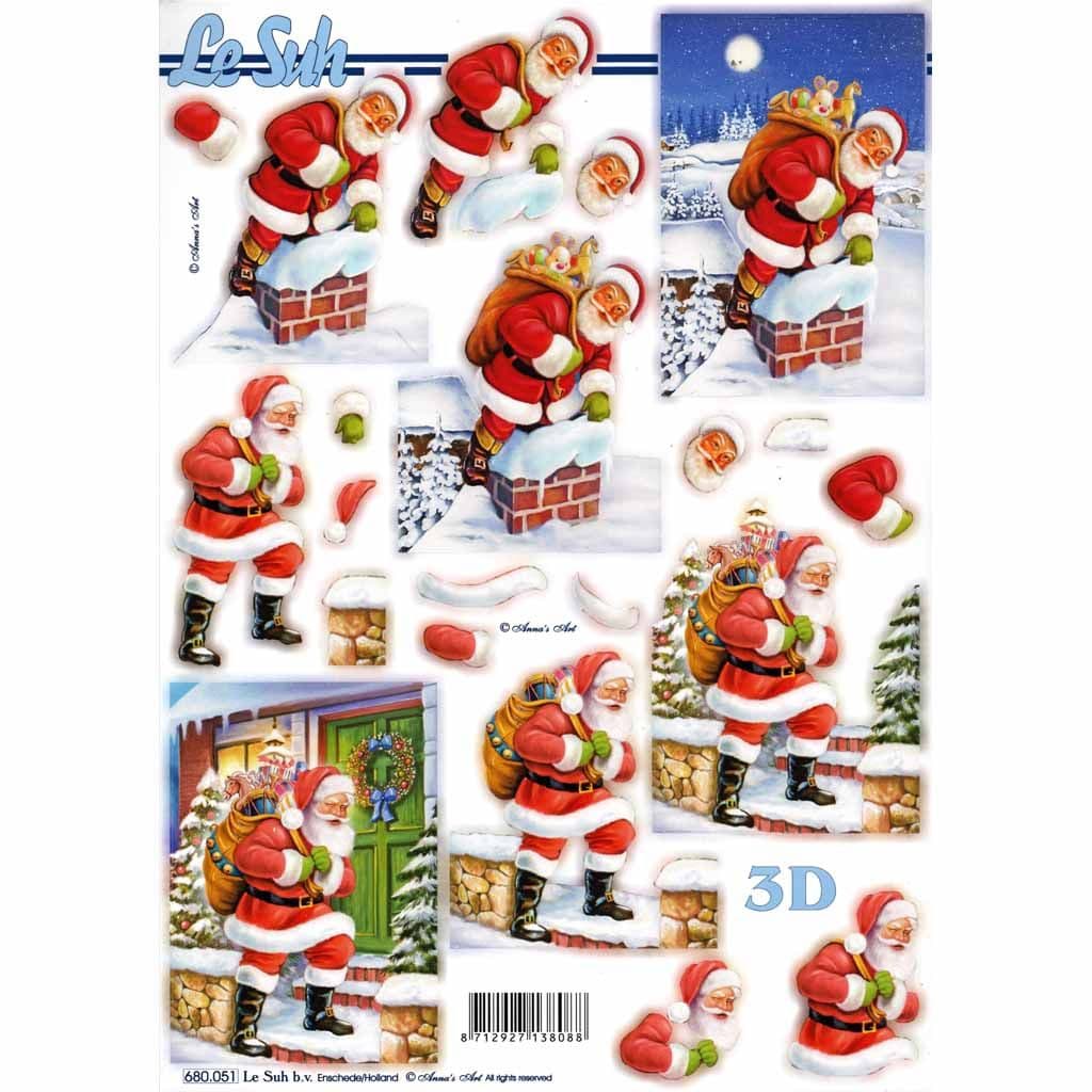 Father Christmas Delivering Parcels Die Cut 3d Decoupage Sheet