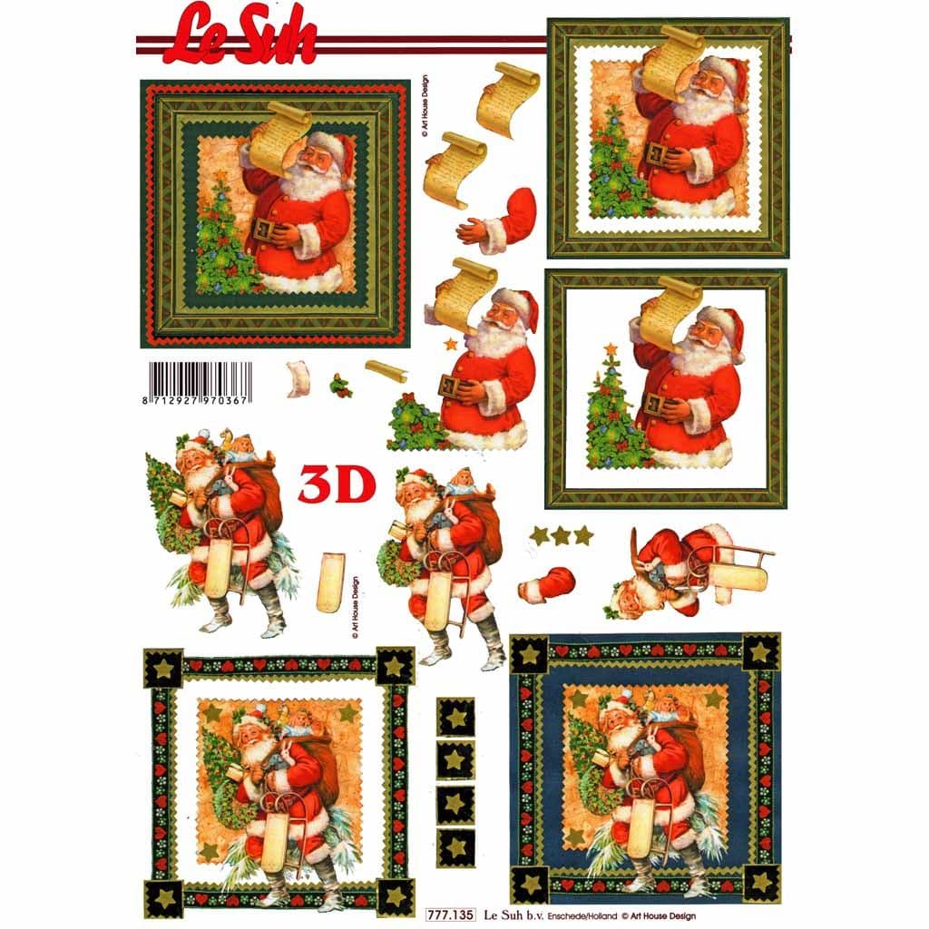 Father Christmas in a Frame 3d Decoupage Craft Sheet