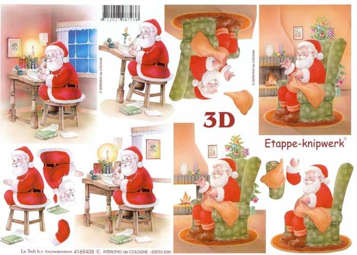 Father Christmas Mending His Sack 3d Decoupage Sheet