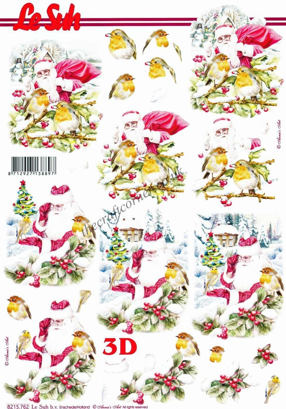 Father Christmas & Robins 3D Decoupage Sheet From Le Suh