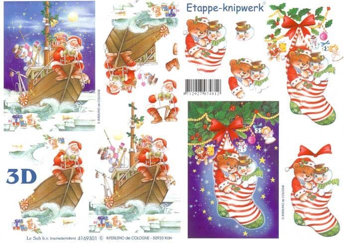 Father Christmas & Stocking 3d Decoupage Sheet from Le Suh