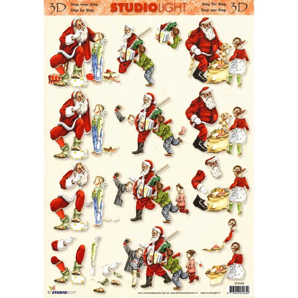 Father Christmas With Children Designs 3d Decoupage Sheet