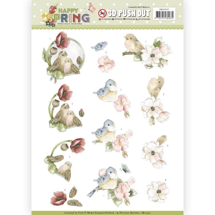 Fluffy Birds Happy Spring 3D decoupage Die Cut Sheet