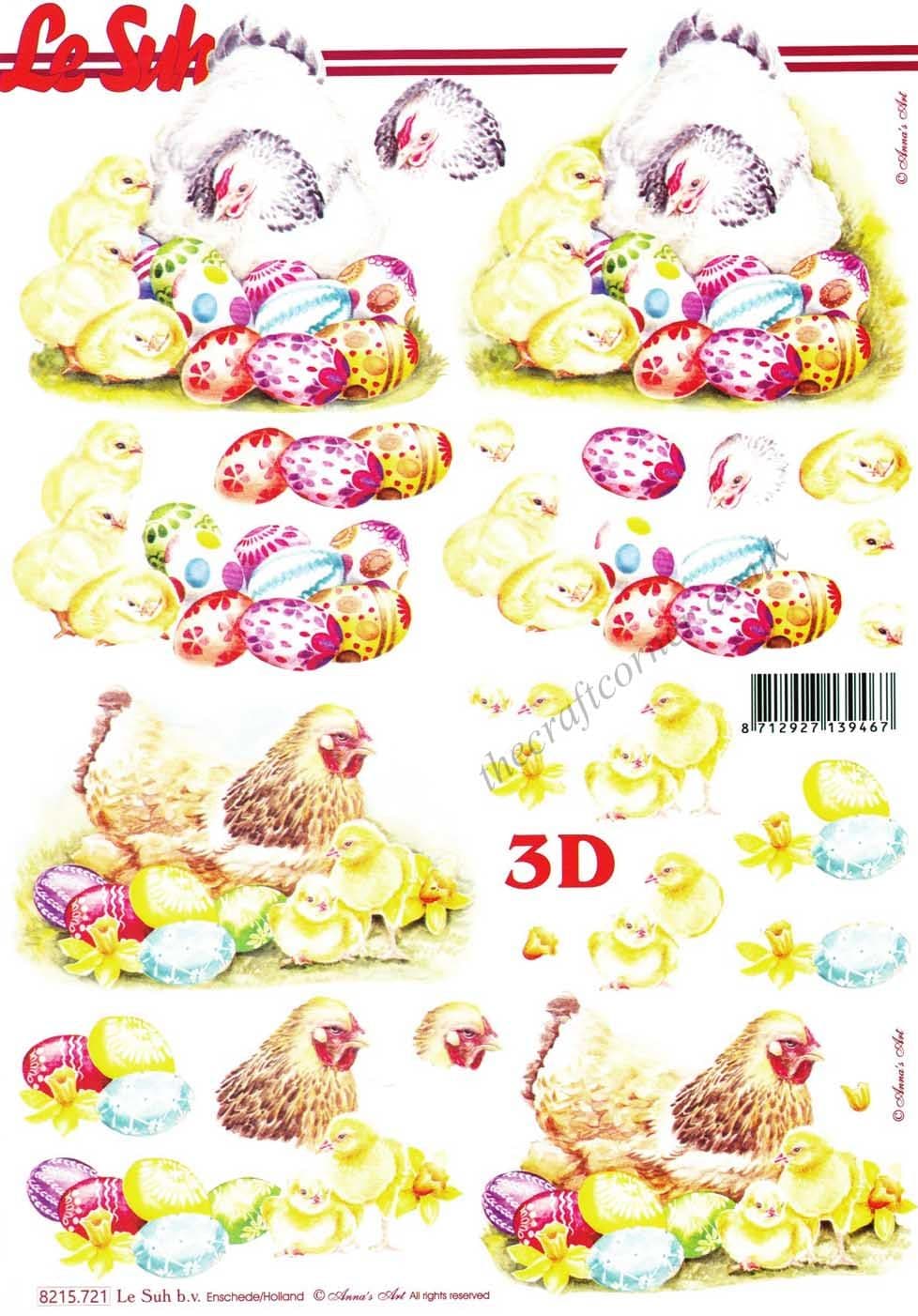 Fluffy Yellow Chicks & Chicken With Easter Eggs 3d Decoupage Sheet from Le Suh