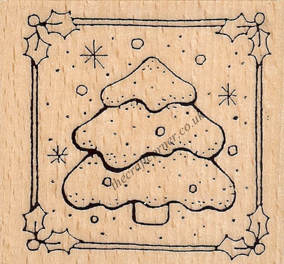 Framed Christmas Tree Wood Mounted Rubber Stamp