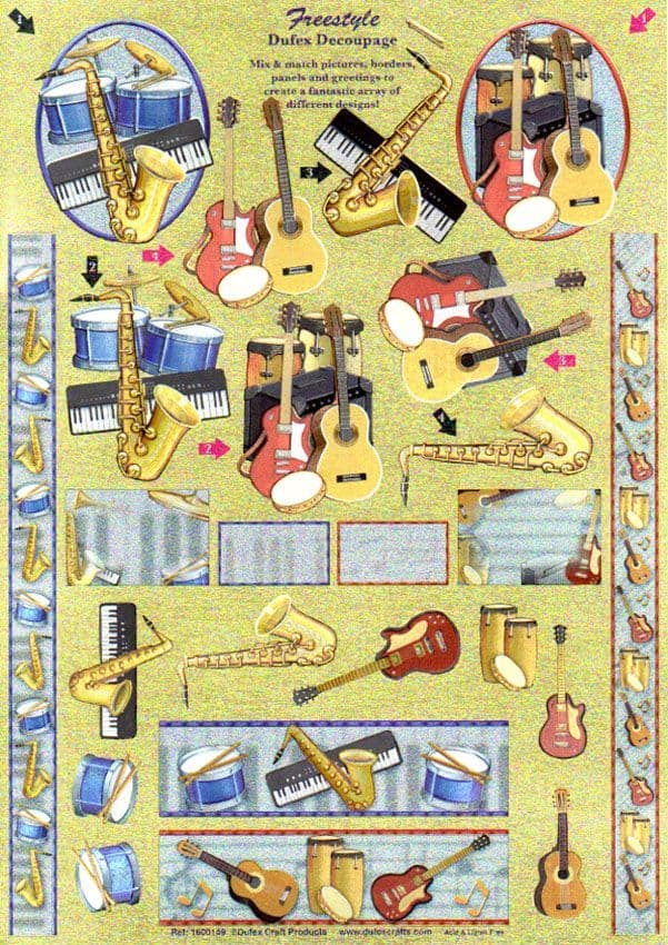 Freestyle Musical Instruments 3d Decoupage Sheet From Dufex