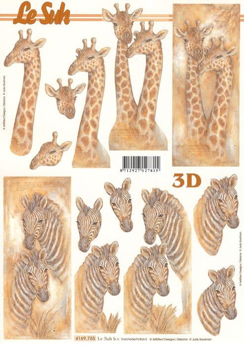 Giraffe & Zebra 3d Decoupage Sheet