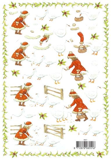 Girl & Geese Christmas Designs 3d Decoupage Sheet