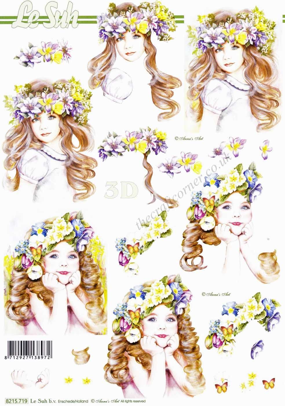 Girls With Spring Flowers In Their Hair 3D Decoupage Sheet From Le Suh