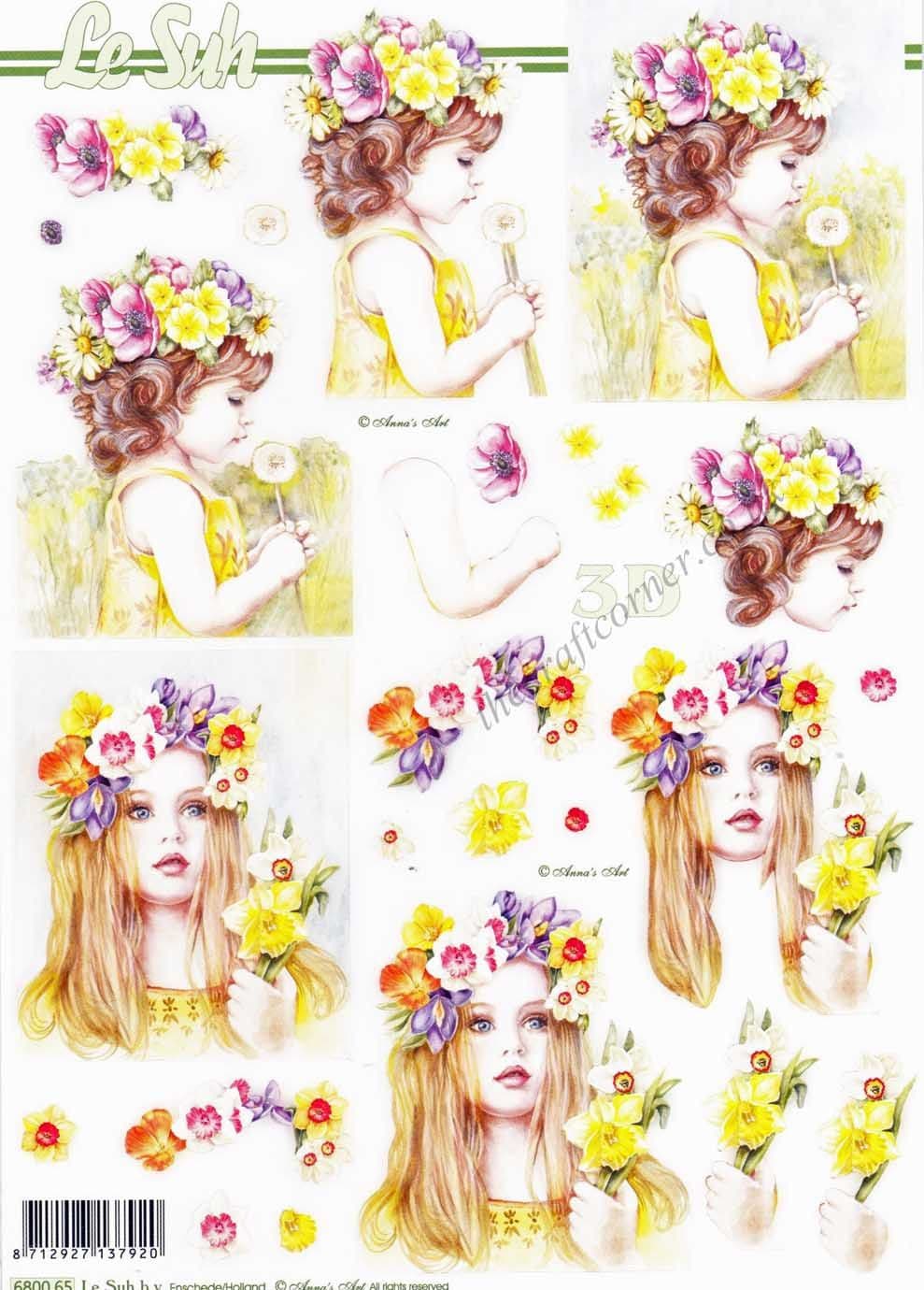 Girls With Spring Flowers In Their Hair Die Cut 3D Decoupage Sheet From Le Suh