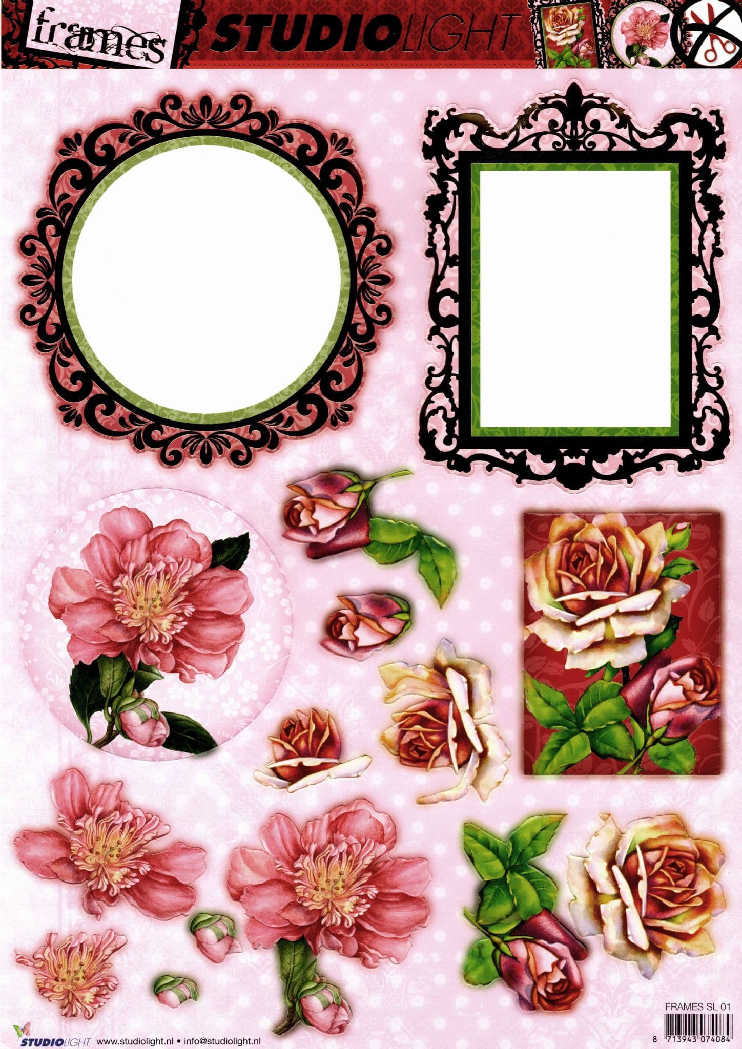 Gold Foiled Rose Frames Die Cut 3d Decoupage Sheet - No Cutting #01