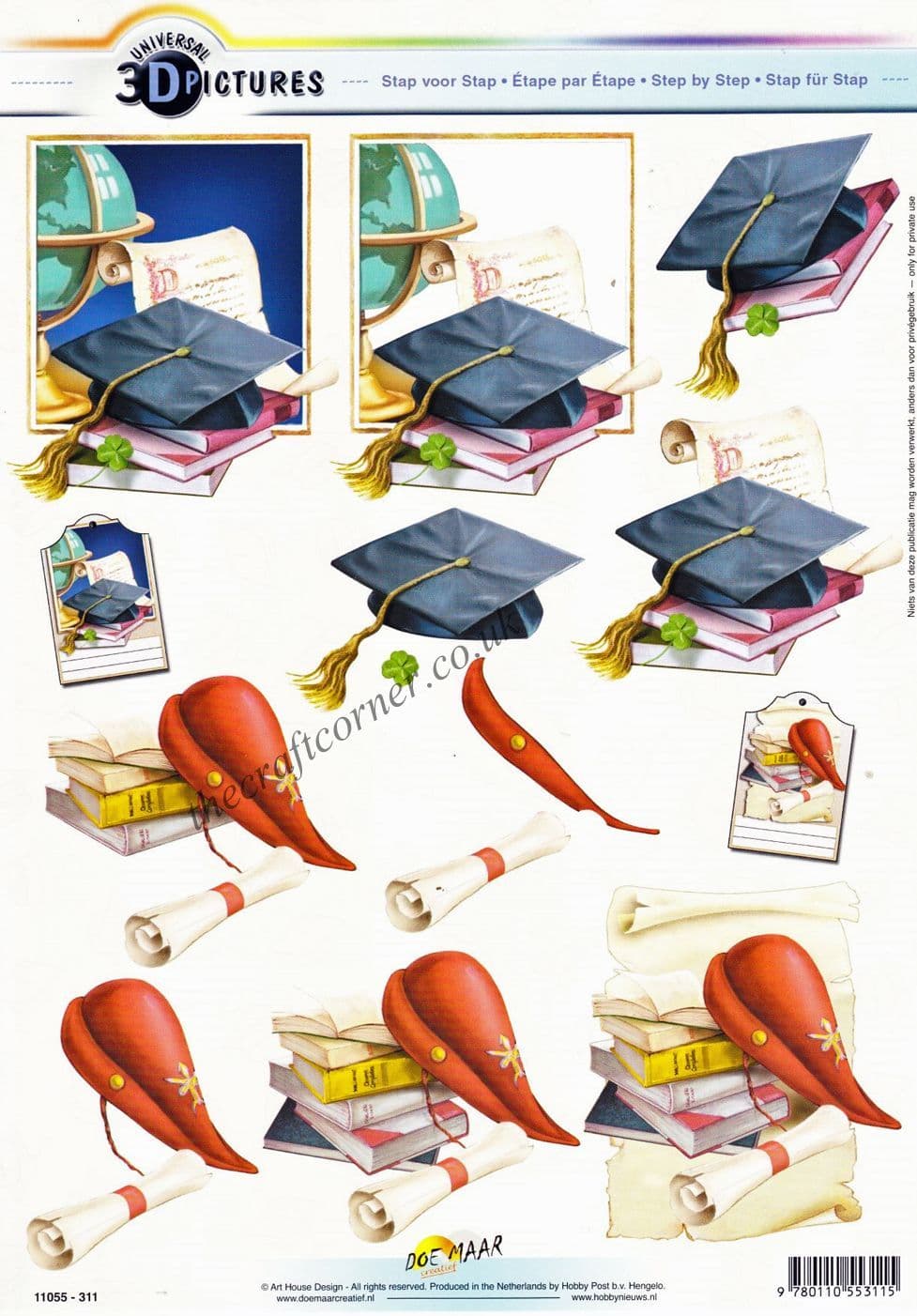 Graduation Mortar Board Hat 3d Decoupage Paper Craft Sheet