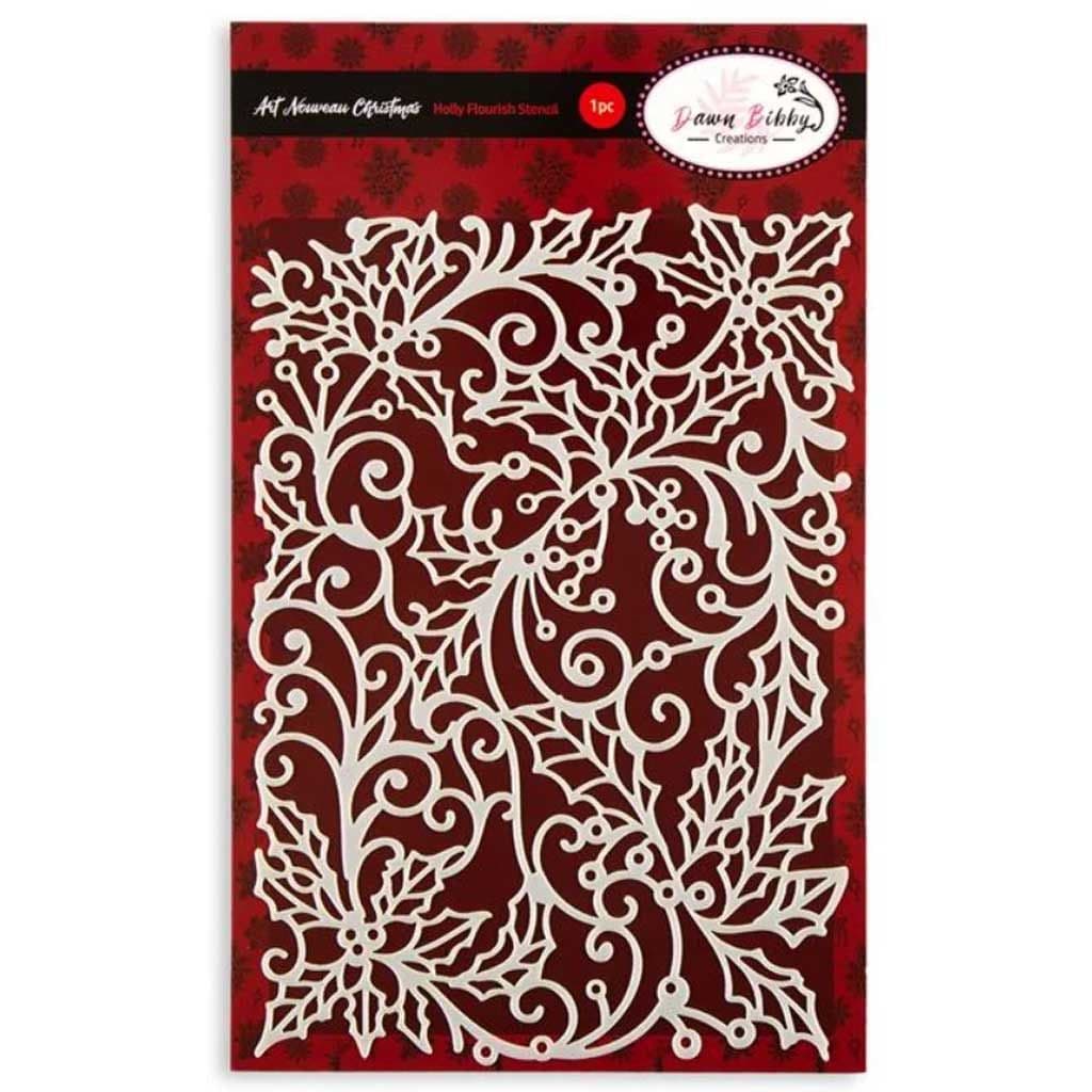 Holly Flourish Art Nouveau Stencil for Paper Craft & Cardmaking