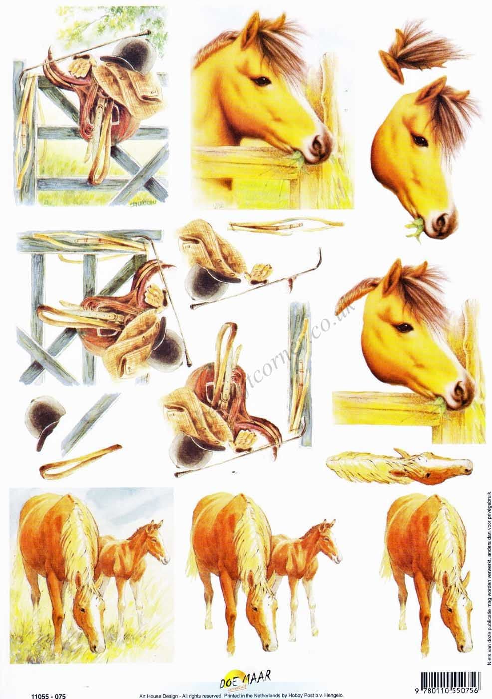 Horses & Horse Riding Equipment 3d Decoupage Sheet