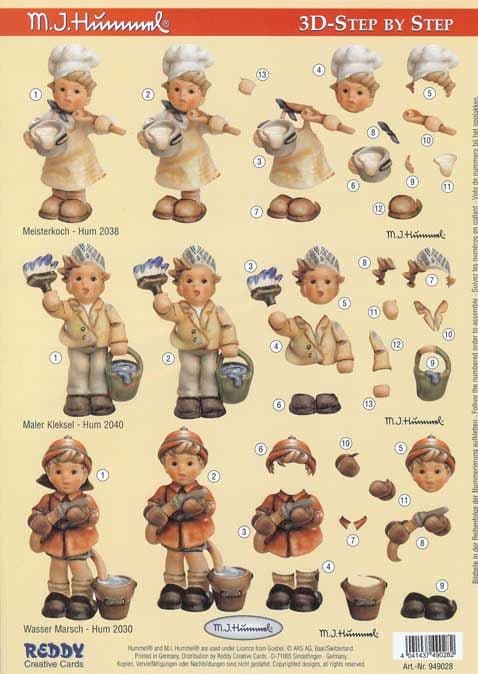 Hummel Children As Chef, Painter & Fireman 3d Decoupage Sheet by Reddy