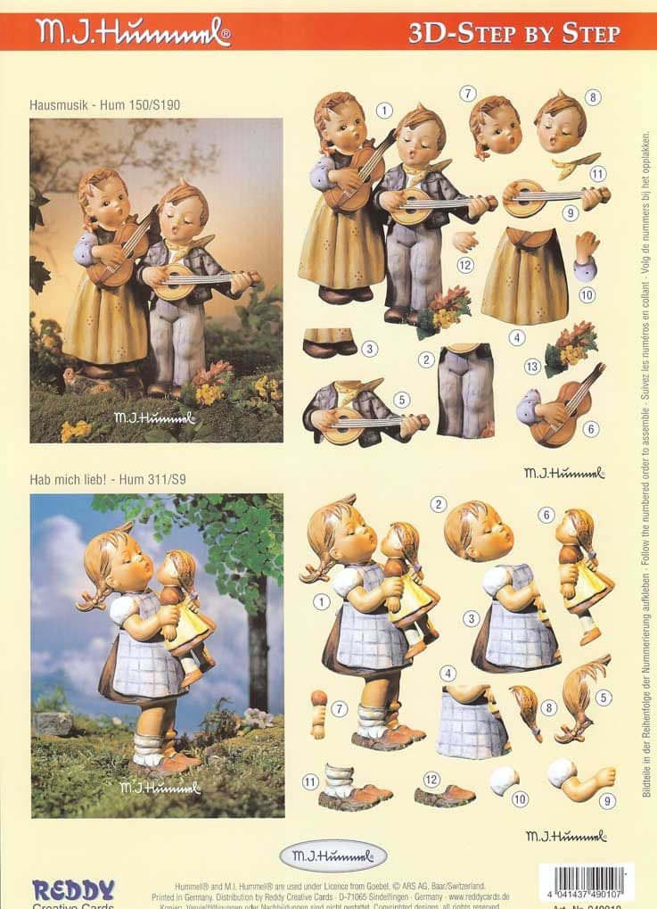 Hummel Children Playing Musical Instruments & With A Doll 3d Decoupage Sheet by Reddy