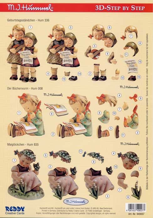 Hummel Children Singing, Drawing & Picking Flowers 3d Decoupage Sheet by Reddy