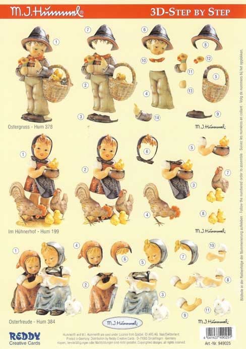 Hummel Children With Chicks & Rabbits  3d Decoupage Sheet by Reddy