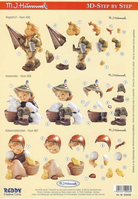 Hummel Children with Rabbits & Chicks 3d Decoupage Sheet by Reddy