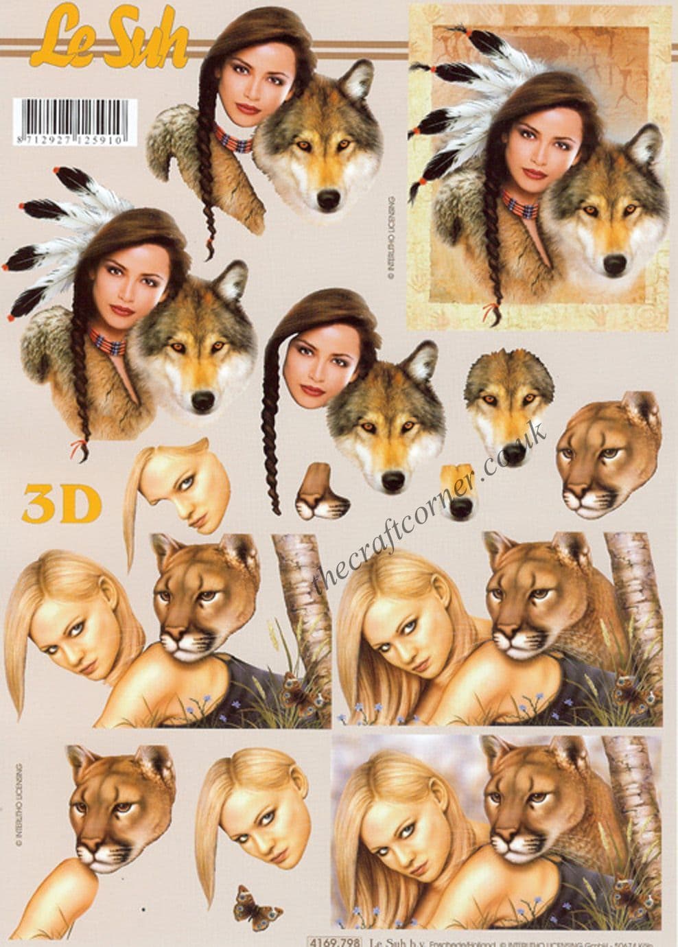 Indian Wolf 3d Decoupage Sheet