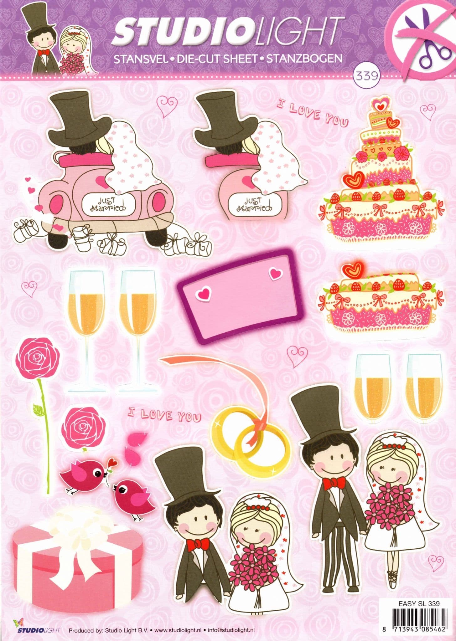 Just Married Cartoon Designs 3D Die Cut Decoupage Sheet