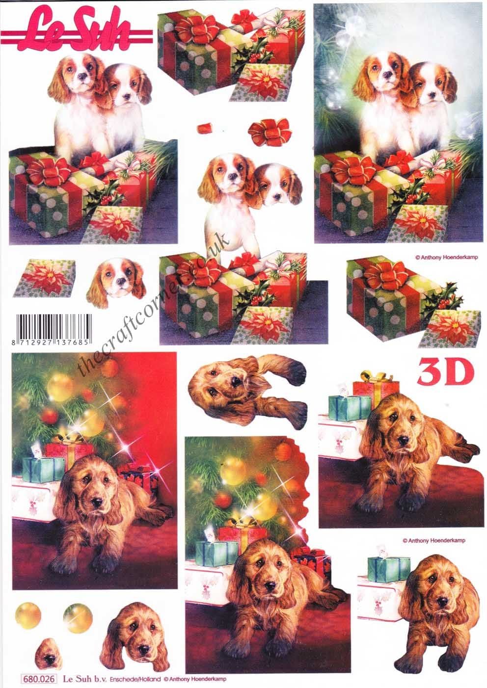 King Charles Spaniels At Christmas Die Cut 3d Decoupage Sheet