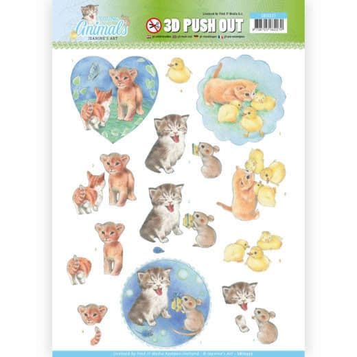 Kitten & Fluffy Chicks with Friends 3D decoupage Die Cut Sheet