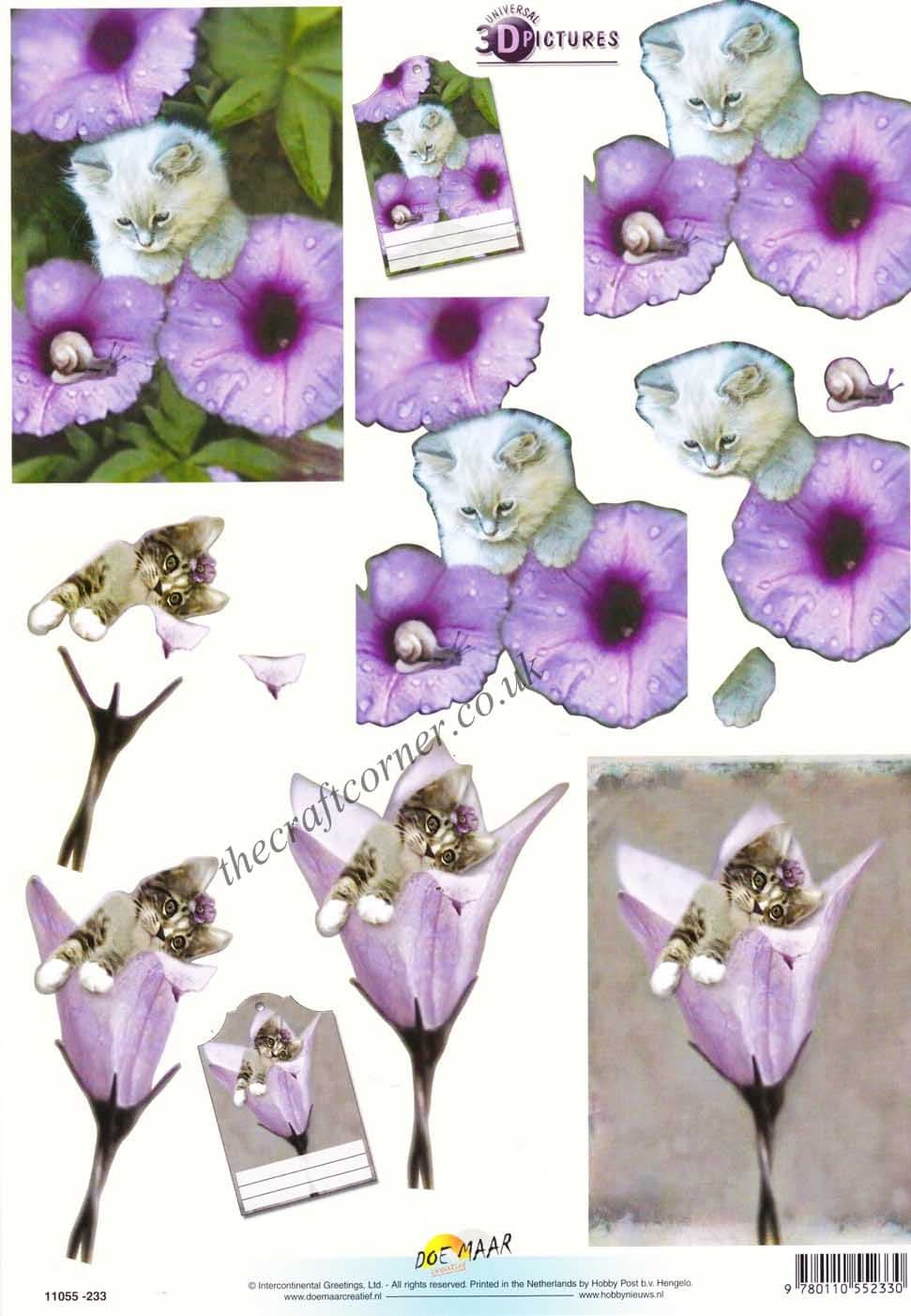 Kitten In The Flowers 3d Decoupage Sheet