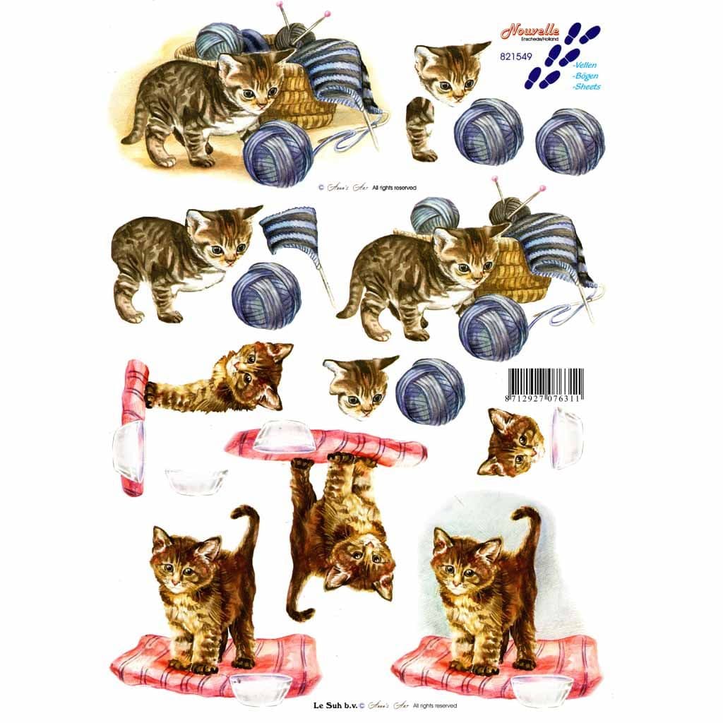 Kittens Playing With Wool 3d Decoupage Sheet