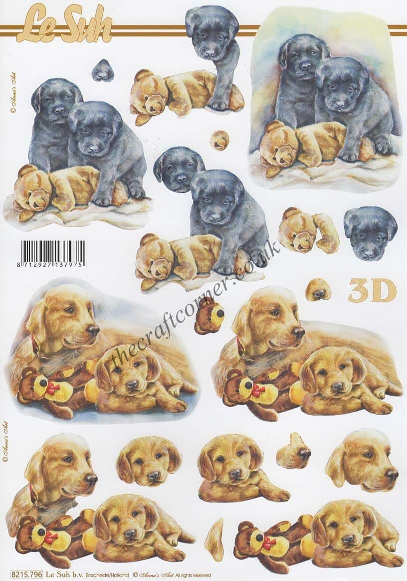 Labrador Puppy Dogs 3d Decoupage Sheet