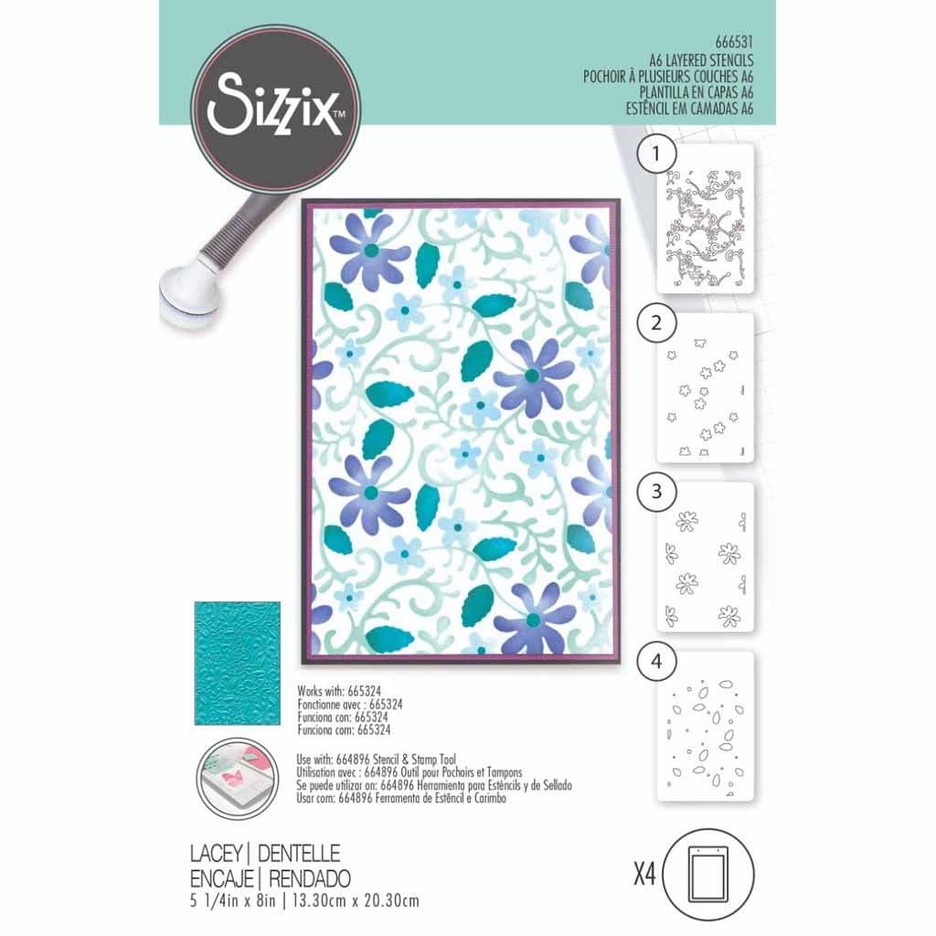 Lacey Flowers A6 Layered Stencils for Paper Crafts & Cardmaking