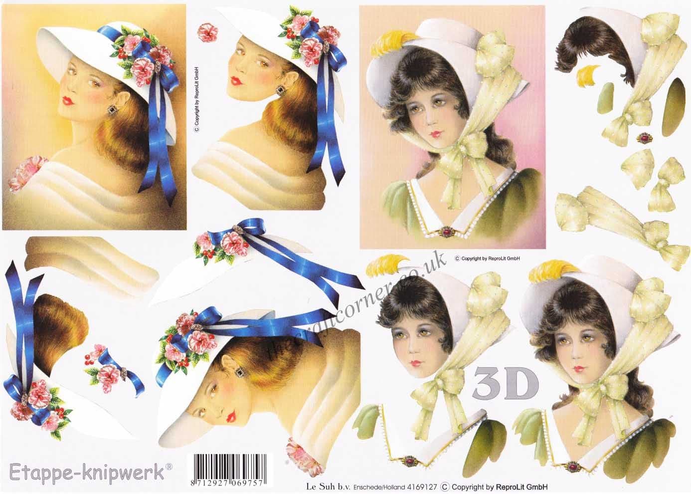 Ladies In Bonnets 3d Decoupage Sheet