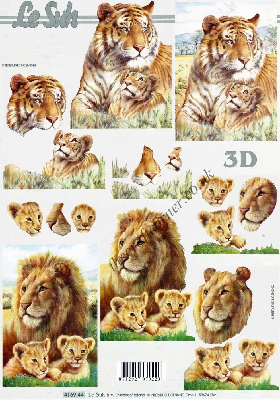 Lion & Tiger Wild Animals 3d Decoupage Craft Sheet