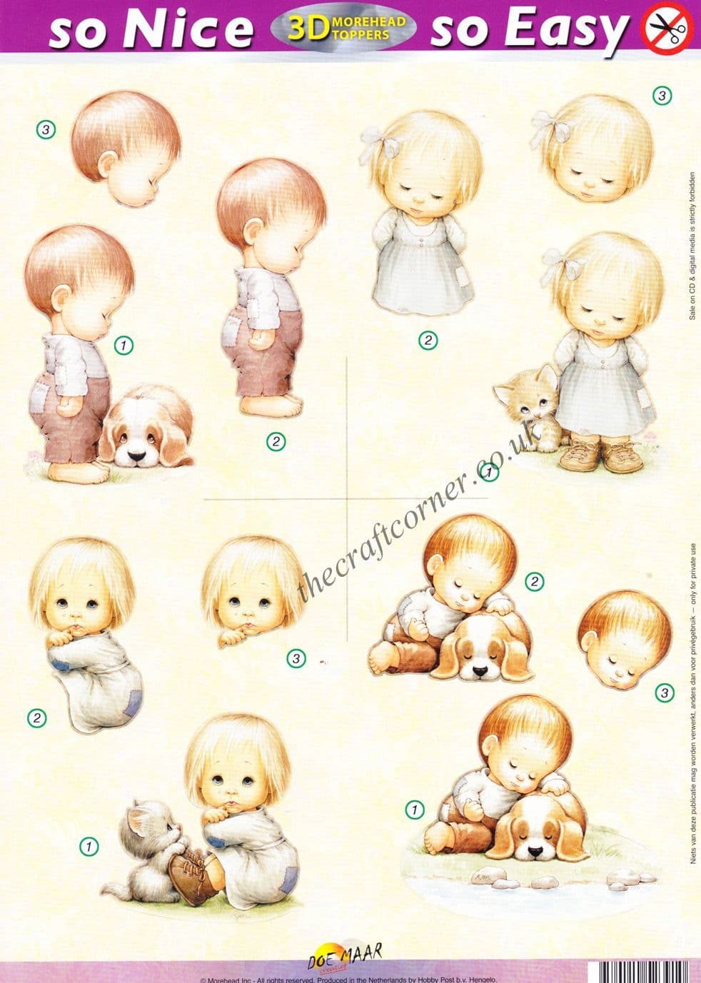 Little Boy & Girl, Kitten and Puppy So Nice, So Easy Morehead 3D Die Cut Decoupage Sheet