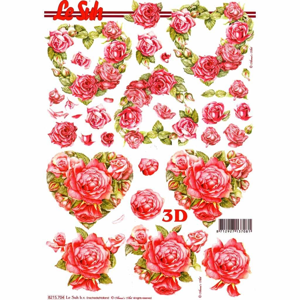 Love Heart Roses 3d Decoupage Paper Craft Sheet