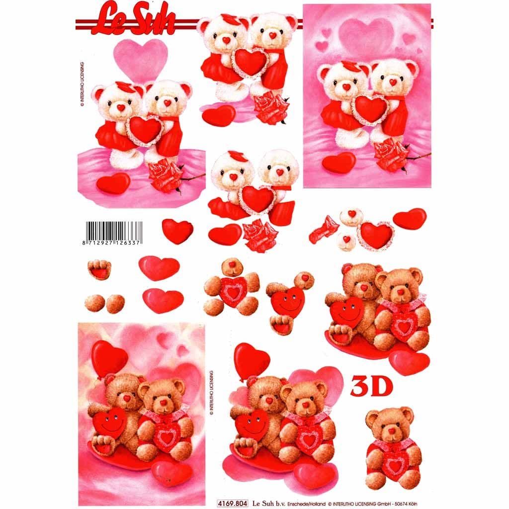 Love Me Bears With Love Hearts 3d Decoupage Craft Sheet