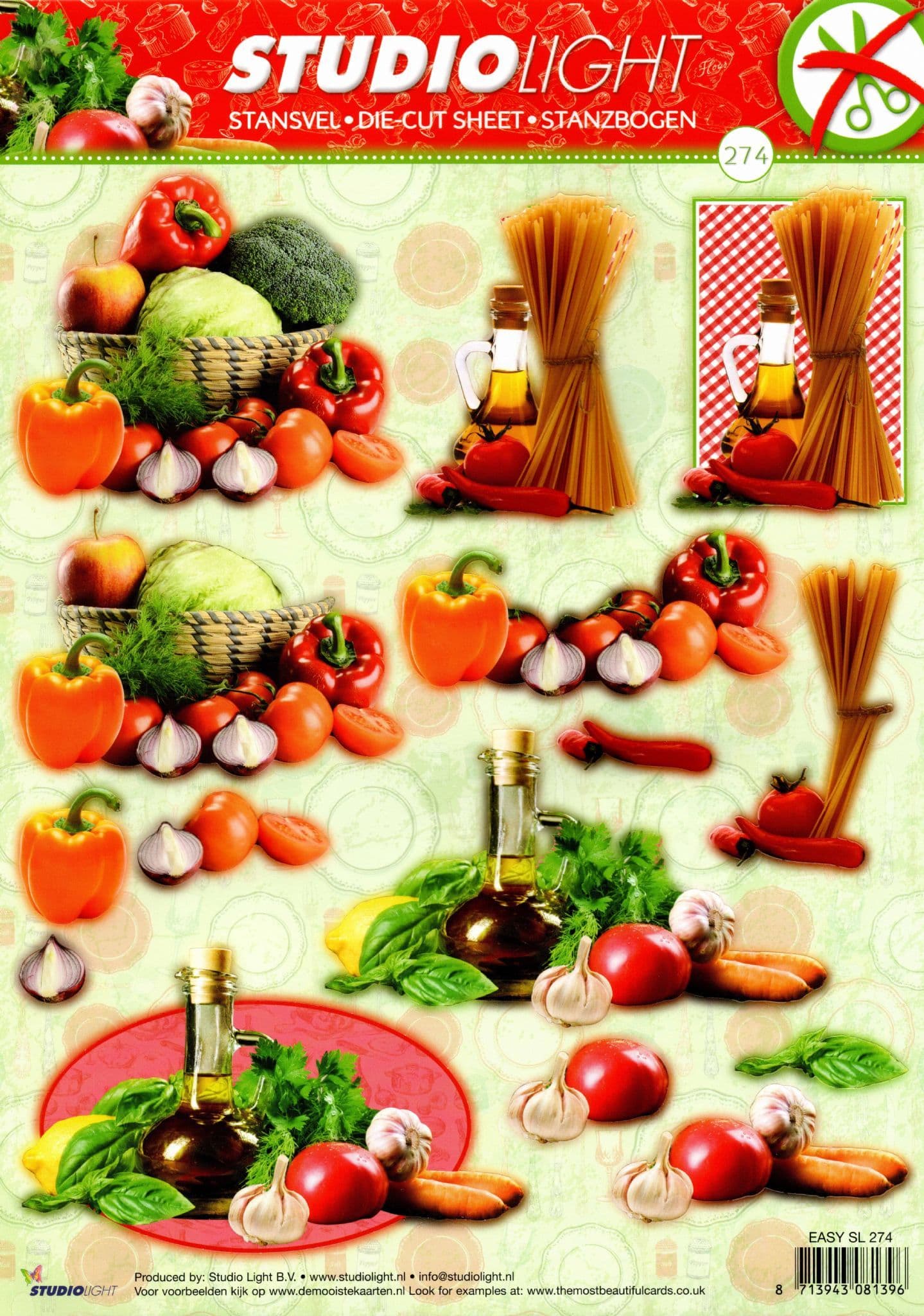 Mediterranean Pasta & Vegetables 3D decoupage die cut sheet.