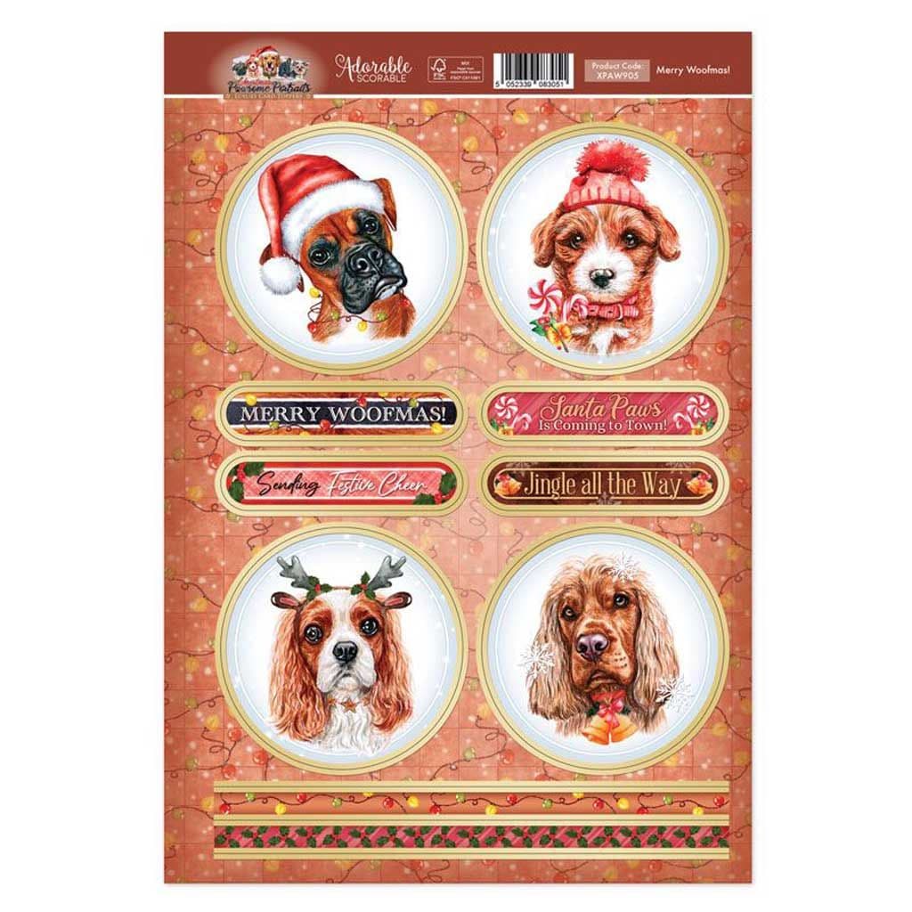 Merry Woofmas! Pawsome Portraits Dog Die Cut Topper Craft Sheet