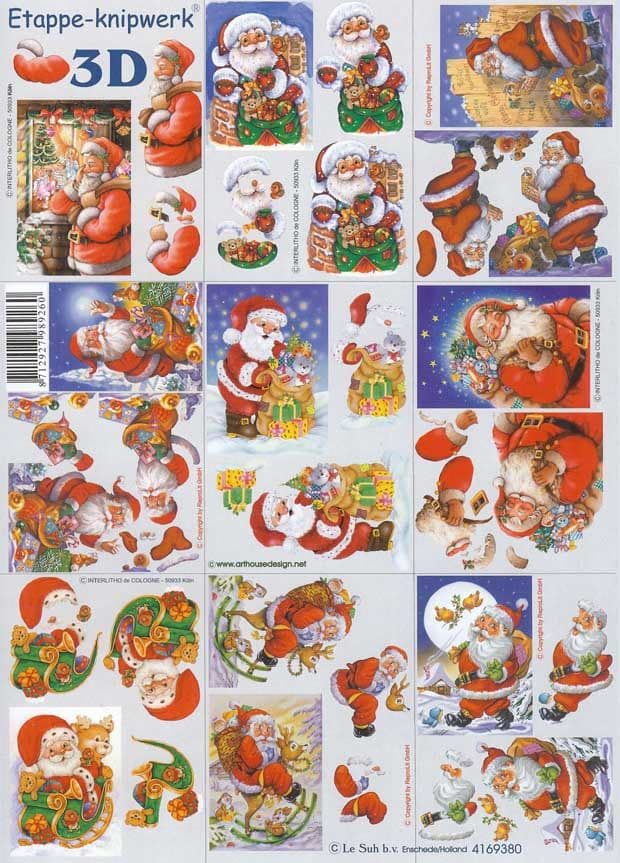 Mini Father Christmas Designs 3d Decoupage Sheet