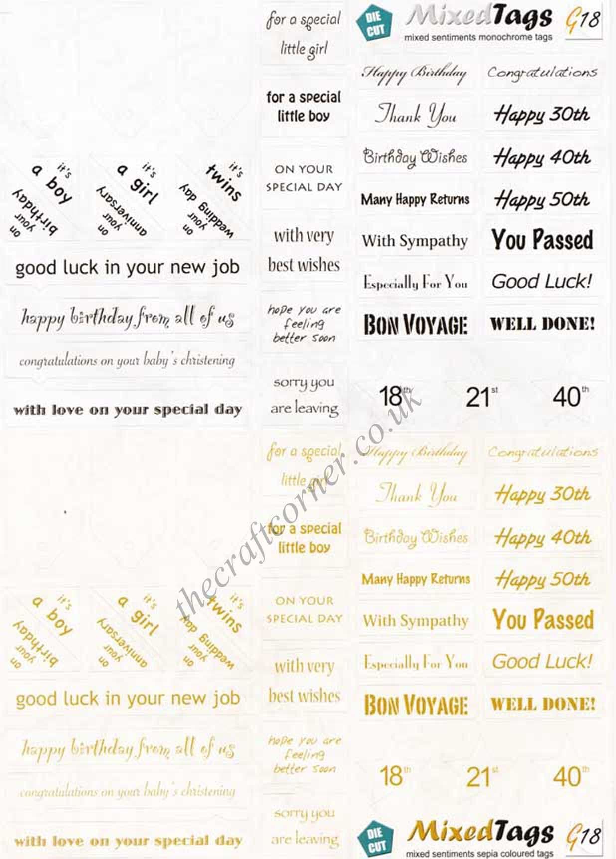 Mixed Sentiments & Greetings Die Cut 3d Decoupage Sheet