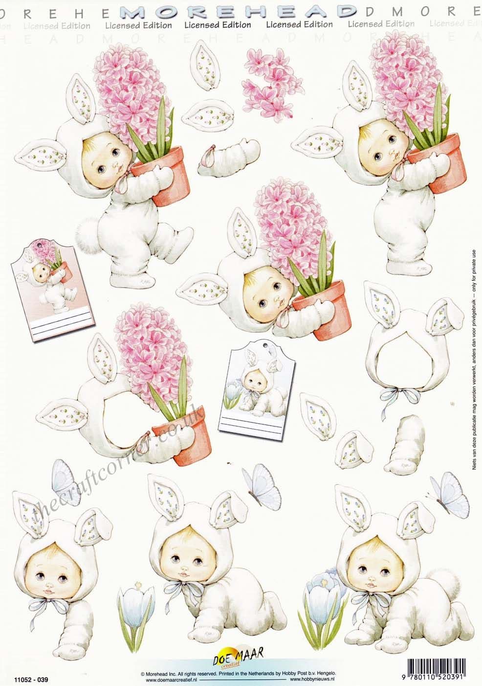 Morehead Child Dressed as a Bunny With Spring Flowers 3D Decoupage Sheet