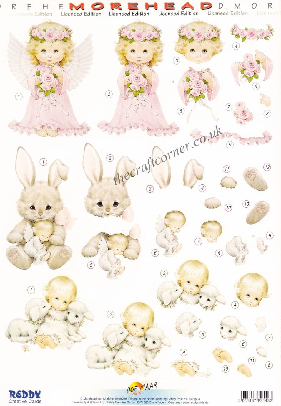 Morehead Children With Lamb, A Bunny & Dressed As An Angel 3D Die Cut Decoupage Sheet