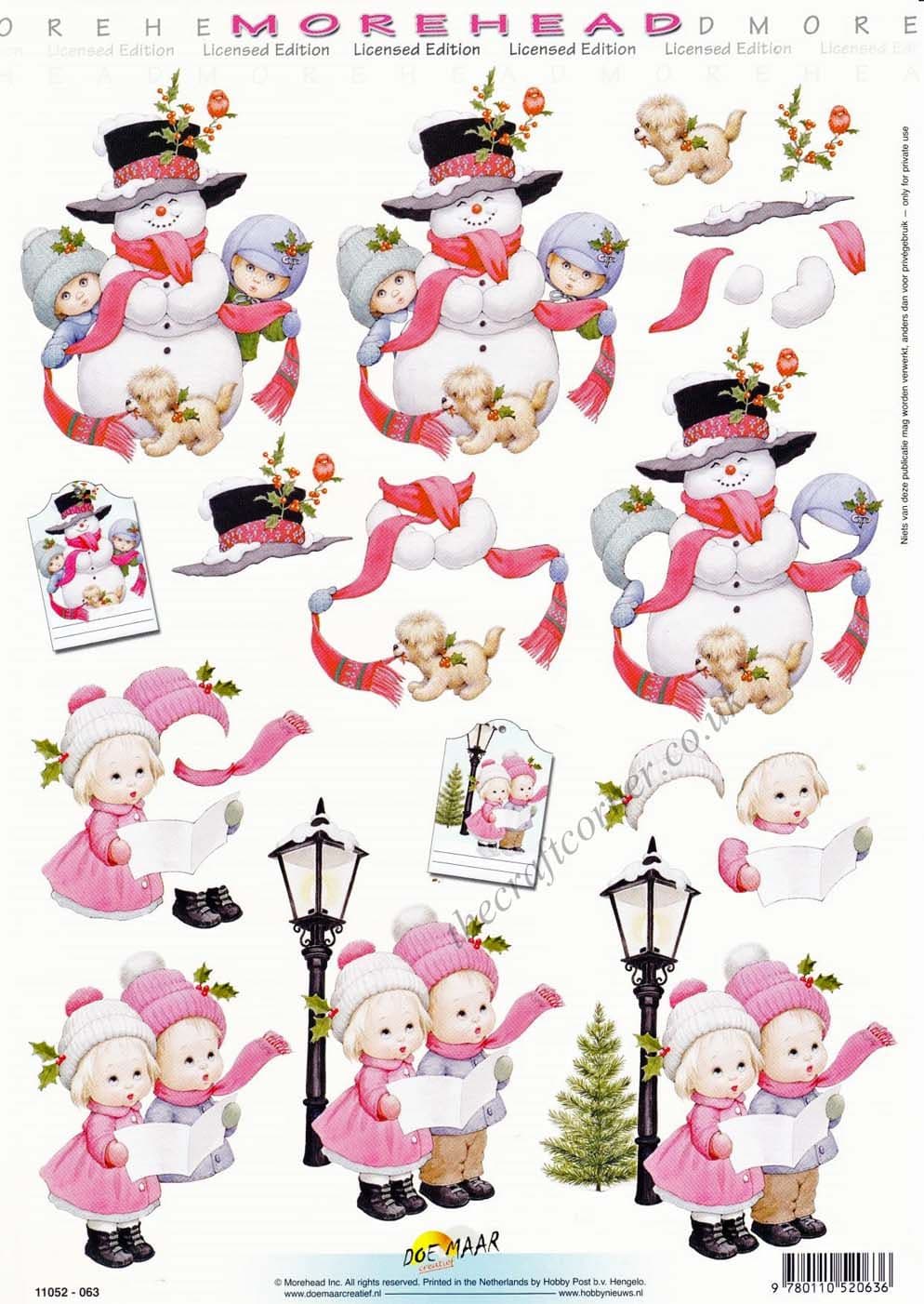 Morehead Christmas Children & Snowman 3D Decoupage Craft Sheet